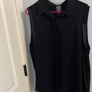 Worthington Black Sleeveless Collared Button-Front Blouse
